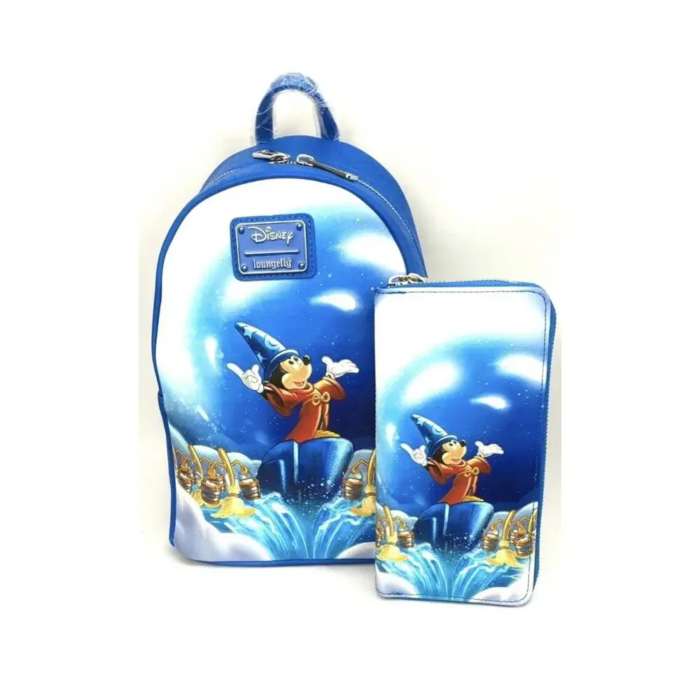 Loungefly Mickey Mouse Mini Backpack & Wallet Set Fantasia Sourcerer Disney NWT